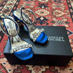 Badgley Mischka New Satin Navy Heels with Gemstone Accents Photo 0