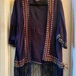Hot & Delicious  Women’s Embroidered Fringe Open Front Jacket M Navy 100% Viscose Photo 0