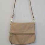 Margot Robbie Fold Over Taupe Leather Crossbody Bag Photo 0