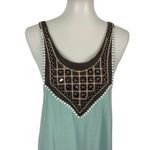 Umgee  USA Boho Chic Beaded Embroidered Tunic Top Aqua Blue Flowy Tank Large Photo 1