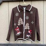 Y2k vintage C.B. Career snowman holiday embroidered Christmas zip up jacket Brown Size M Photo 4