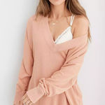Aerie Down To Earth V-Neck Sweater in Peach Photo 0