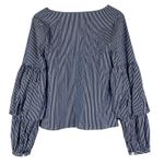 EXPRESS Blouse Womens M Blue White Stripe Cotton Tiered Sleeve Preppy Nautical Photo 2