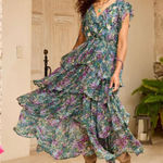 Sundance Catalog Blue Floral Eden Embroidered Tiered Maxi Dress Size XS Purple Photo 1