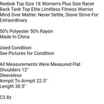 Reebok Top Size 1X Women's Plus Size Racer Back Tank Top Elite Limitless Fitness Warrior Photo 6