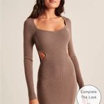 Abercrombie & Fitch NWT Abercrombie Cutout Midi Ribbed Sweater Dress in Taupe - Size XL Photo 2