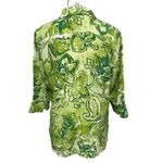Chico's Green Tropical 100% Linen Jacket Top Wooden Buttons Size 1 14/16 Photo 2