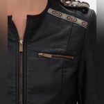 Buckle Black Zip Front Pleather Jacket Large Motorcycle Trim Epaulet Photo 2