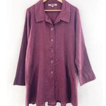 Flax Women's Burgundy 100% Linen Tunic Shirt Dress Medium Lagenlook Long Sleeve Photo 0