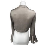 Bardot Silver Silk Satin Bell Long Sleeve Tie Hem Cropped Blouse Top Size 6/S Photo 1