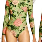 Agua Bendita  Target Green Peony Floral Long Sleeve 1 Piece Swimsuit Bodysuit XL Photo 0