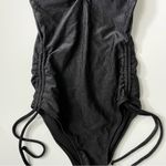 Aerie Shine Rib Strapless Cheeky One Piece Swimsuit Black NWT Photo 4
