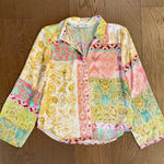 ZARA Patchwork Print Satin Button-up Blouse workwear, career office siren Size M Photo 0