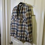 Carhartt Relaxed Fit Flannel Hooded Plaid Shirt Size Medium Blue Tan Button Down Photo 4