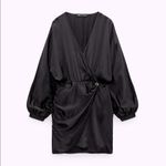 ZARA  SATIN EFFECT WRAP LONG SLEEVE MINI DRESS BLACK SIZE S NEW Photo 9
