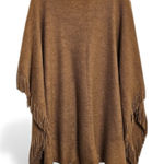 Marvelush Tan Fringe Poncho with Detachable Scarf One Size Boho Cozy Fall Layer Photo 0