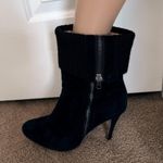 Boutique 9. Y2K Black Suede High Heel Ankle Boots w/ Ribbed Knit Cuff Rare Unique Photo 3
