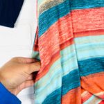 Filly Flair Women's Medium M Shift Dress Orange Teal Blue Striped 3/4 Sleeve Photo 4