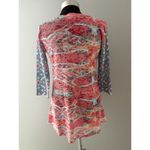 Before + Again Thermal Top Size S Pink Blue Abstract Waffle Long Sleeve Floral Photo 2