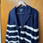 Lauren Ralph Lauren LRL Striped Cotton Knit Sweater Blazer Button Zippers 2X Blue Photo 4