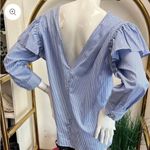 ZARA Blue / White Striped Ruffle Sleeved Open Back Top Photo 1