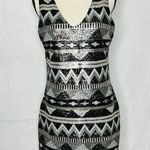 One Clothing One Love Clothing Sequin V-Neck Minidress Aztec Silver Black Gold Women's Sz M Photo 0
