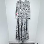 Mac Duggal Floral Embroidered Illusion Long Sleeve Gown Platinum Silver NWT 8 Photo 3