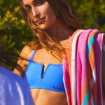 Lulus Vacation Favorite Blue Notched Bandeau Bikini Top nwt large Photo 0