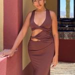 ZARA  dress fitted bodycon Brown Cutout Midi Party Wedding Coctail  Photo 6