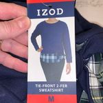 IZOD  navy & plaid tie-front layer look sweatshirt Medium‎ NWT Photo 3