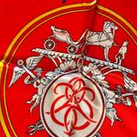 Vintage Equestrian HORSE&CARRIAGE print RED oversized silky Scarf 35/35 Photo 7