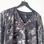 Alfani  Black Metallic Burnout Bell Sleeve Blouse Women’s Medium Photo 5