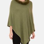 NWT La Marey 100% Cashmere Poncho Sweater Faux Fur Trim One Size Olive Green NEW Photo 0