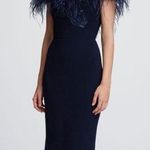 Marchesa off the shoulder ostrich feather dress sz 10 Blue Photo 0