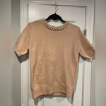 Truth Size S Beaded Pearl Neck Short Sleeve Pink Knit Sweater Top Keyhole Back Photo 0