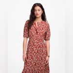 Madewell Pintucked Puff-Sleeve Midi Dress in Red Floral Fall Dress Size 00 NWT Photo 2