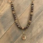 Gypsy River New expresso Jasper stone layering necklace gold paper clip chain necklace adj Photo 6