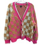 Torrid  Chunky Checkered Cardigan V-Neck Button Front Sweater Pink Tan size 2X Photo 1