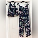 Miss Avenue JustFab Tropical Print Halter Top Wide Leg Pant 2pc Set Blue Pink M Photo 4