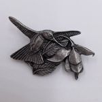 Birds and Blooms Set of 3 Pewter Pins Brooches Hummingbird Birdhouse Flowers Gray Photo 6
