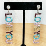 Love You Dangling Rhinestone Novelty Statement Fashion Earrings Photo 0