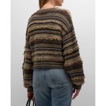 L'Agence  Harriet Blouson Sleeve Wool Blend‎ Cardigan in Brown Mulit Stripe Large Photo 3