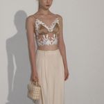 SNT Elegant Beige and White Floral Lace Top S Tan Photo 4