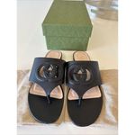 Gucci  Black Leather GG Interlocking Cut Out Thong Sandals EU 38.5 US 8.5 Photo 1