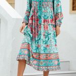 R. Vivimos Floral Tasseled Midi Dress Sz M Boho Gypsy Cottagecore Shirtdress Green Size M Photo 1