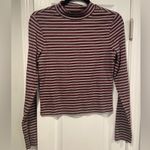 Levi's NWT Levi’s Size M Burgundy Black Cream stripe Slim Fit Mock Neck Long Sleeve Top Photo 0