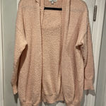 Warm & Cozy Size L Hooded Open Front Light Pink Boucle Knit Cardigan Sweater Size L Photo 0