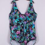 NWT SWIMSUITS FOR ALL Floral Sarong Front One Piece Swimsuit Size 34 Photo 2