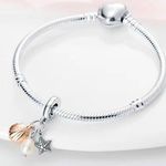 S925 Sterling Silver Seaside Sea Shell Star Fish & Stone Charm Photo 0