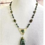 Handmade VTG Green Agate & Picture Jasper Native American Sterling Silver Necklace Photo 0